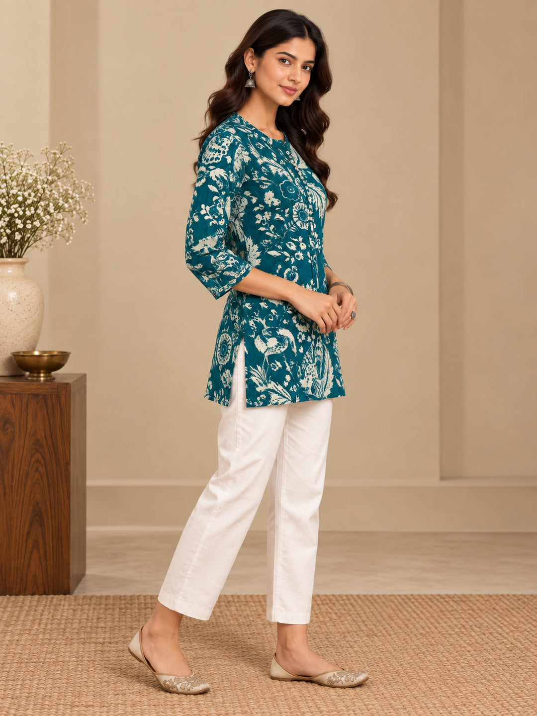 Floral Printed Straight Cotton Kurta