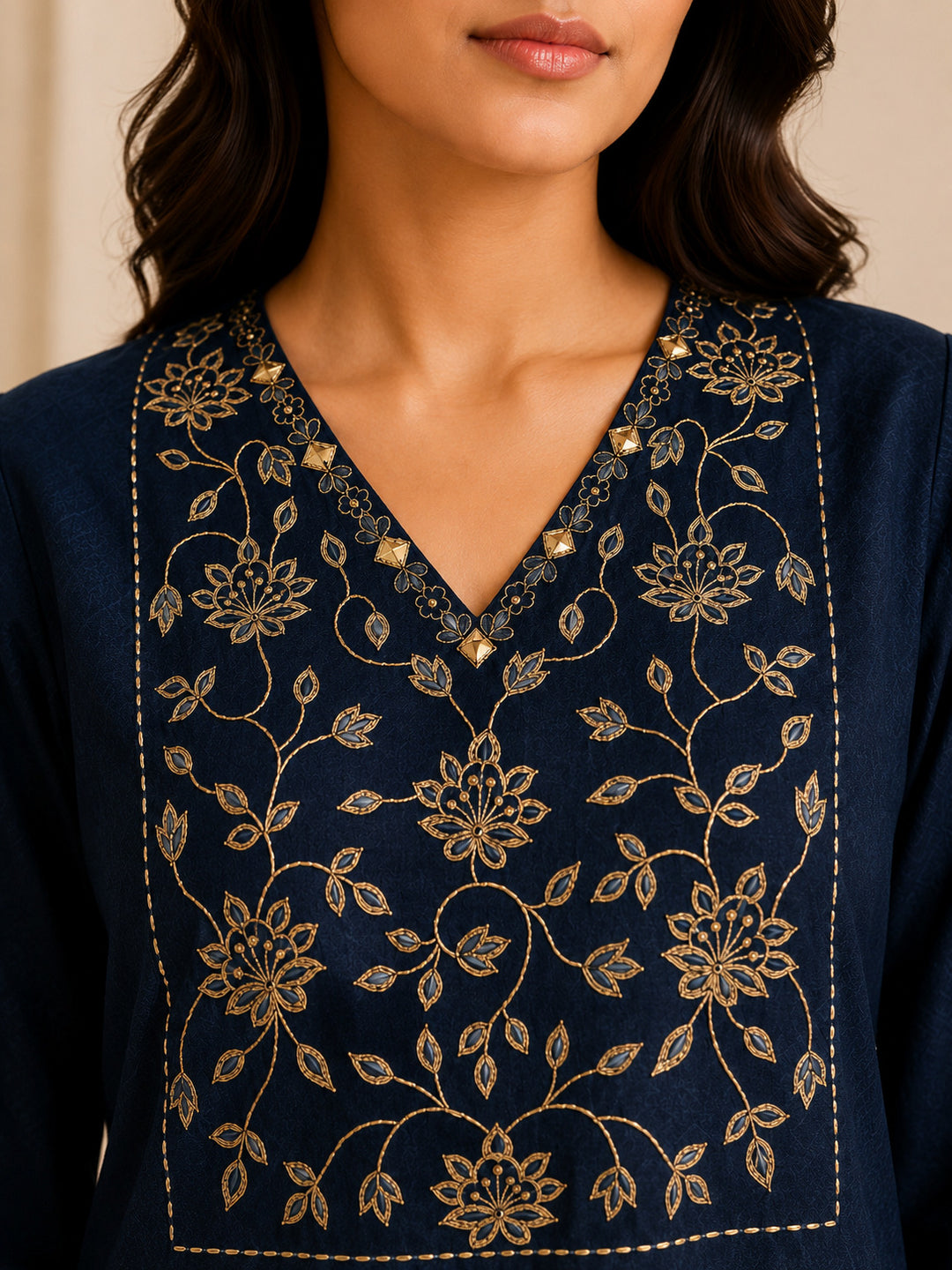 Floral Embroidered Straight Viscose Rayon Kurta