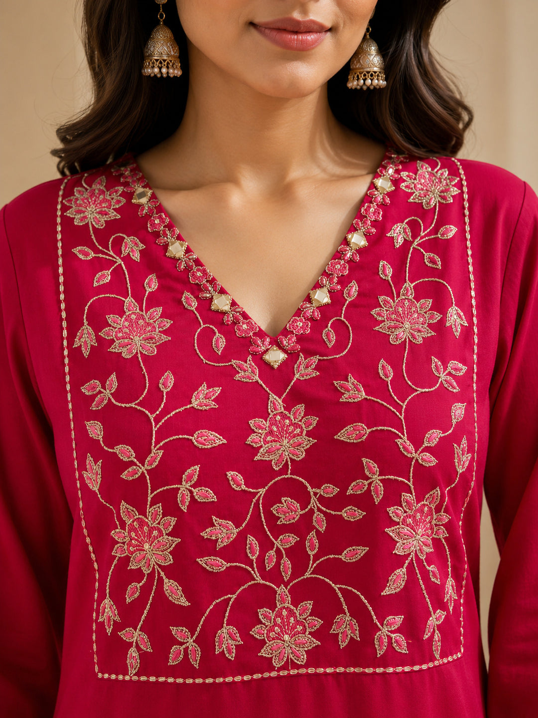Floral Embroidered Straight Viscose Rayon Kurta