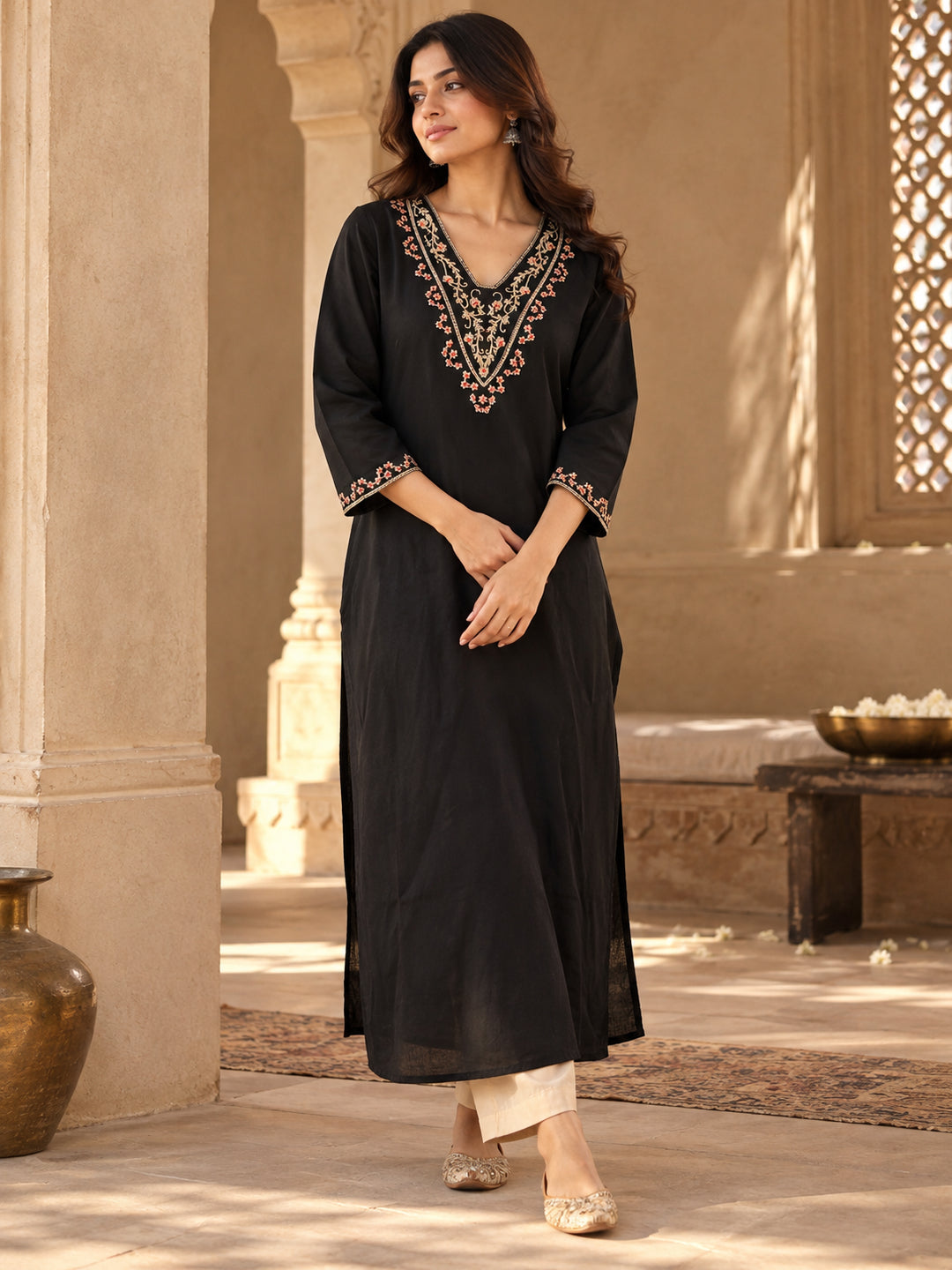 Floral Embroidered Straight Kurta
