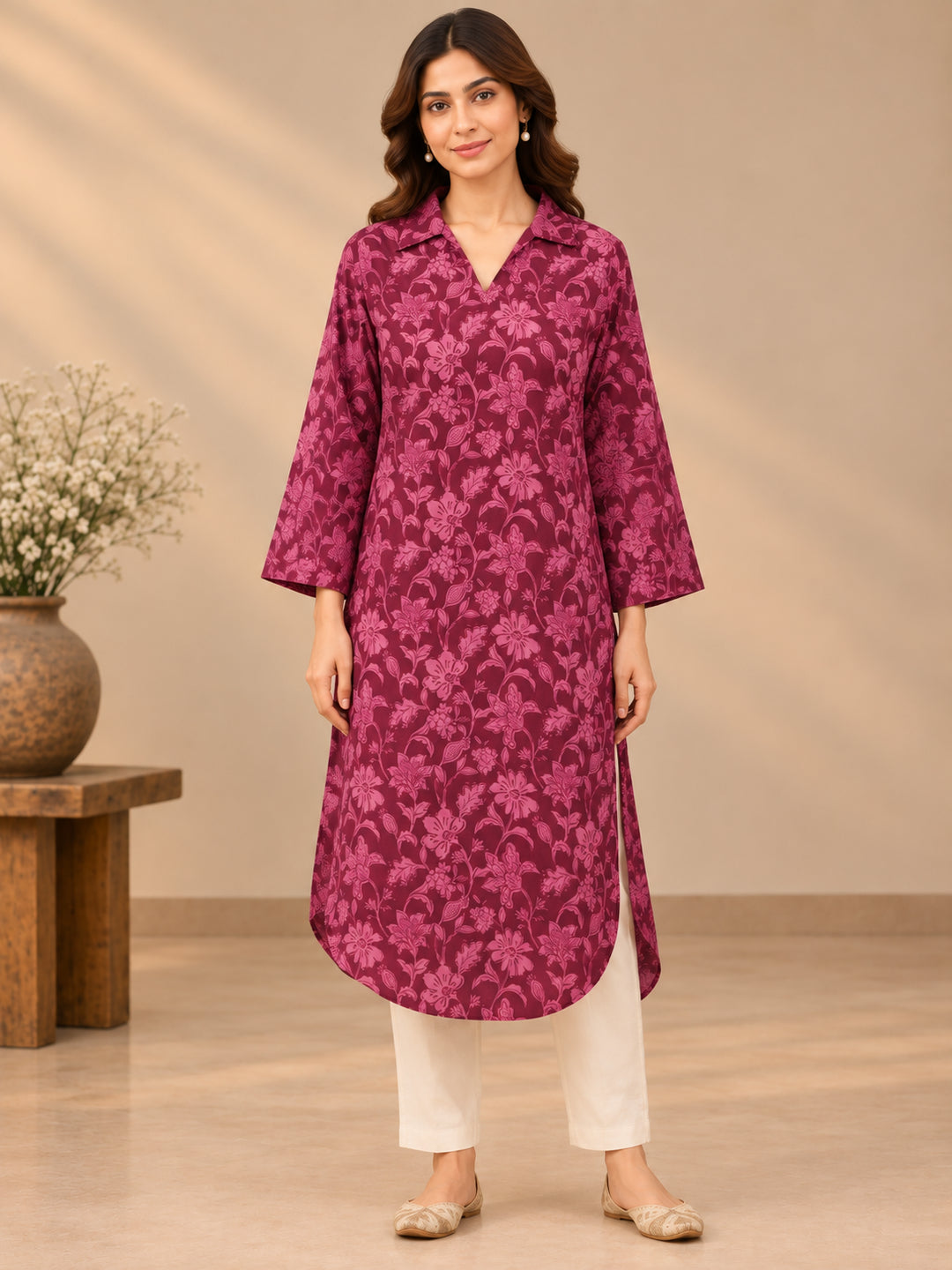 Floral Printed Straight Cotton Kurta