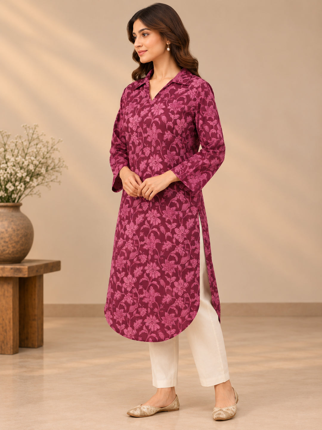 Floral Printed Straight Cotton Kurta