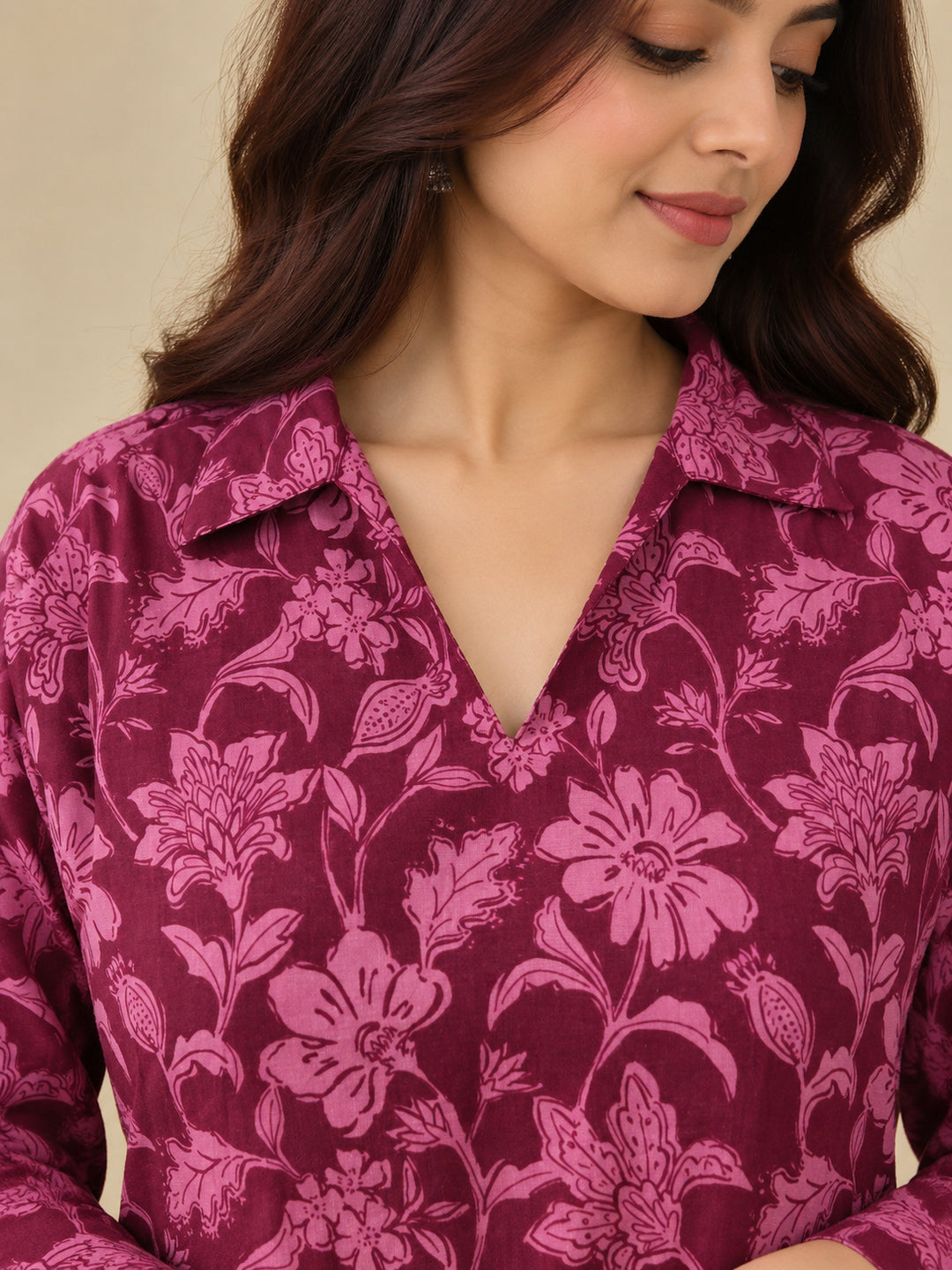 Floral Printed Straight Cotton Kurta