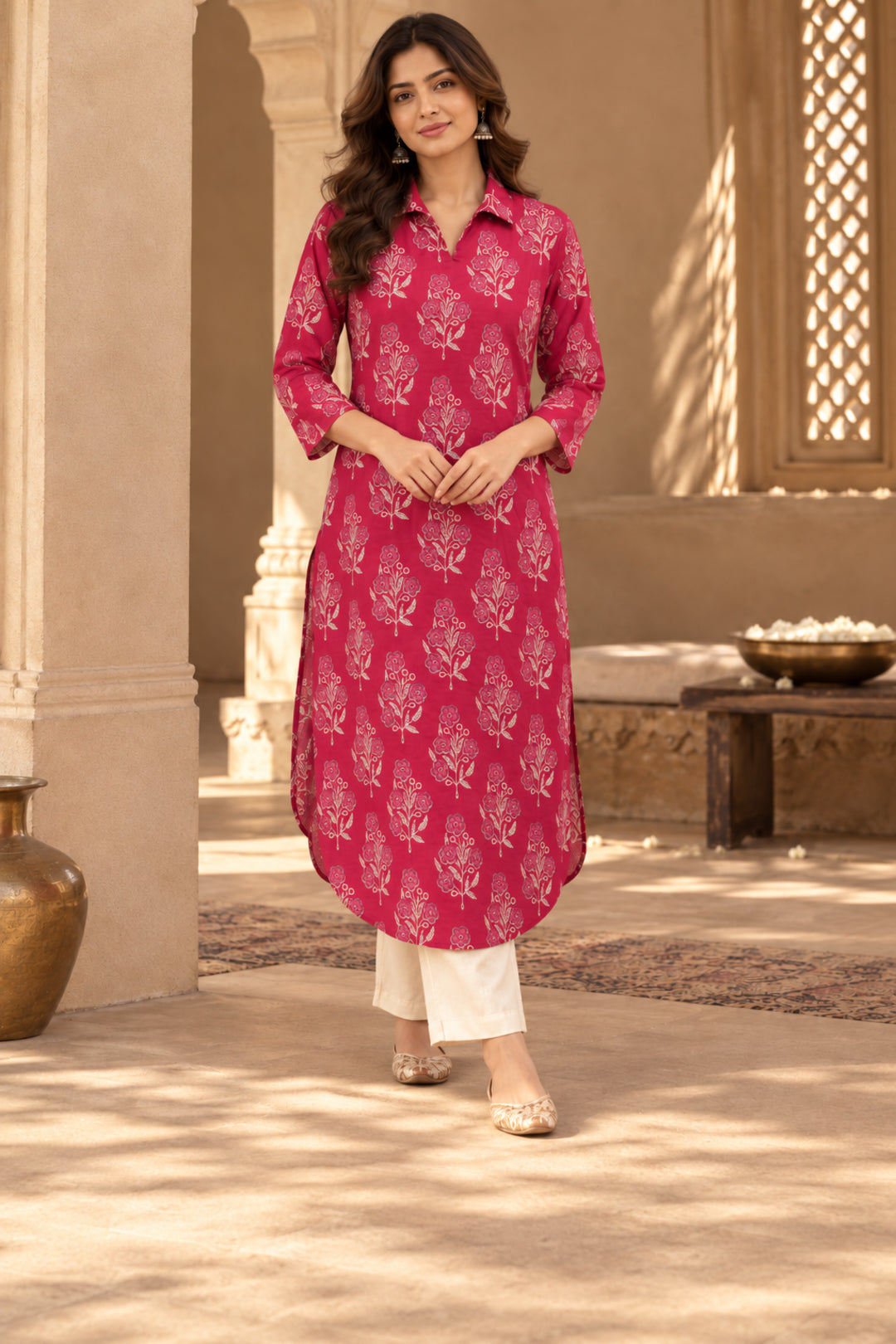 Floral Printed Straight Cotton Kurta
