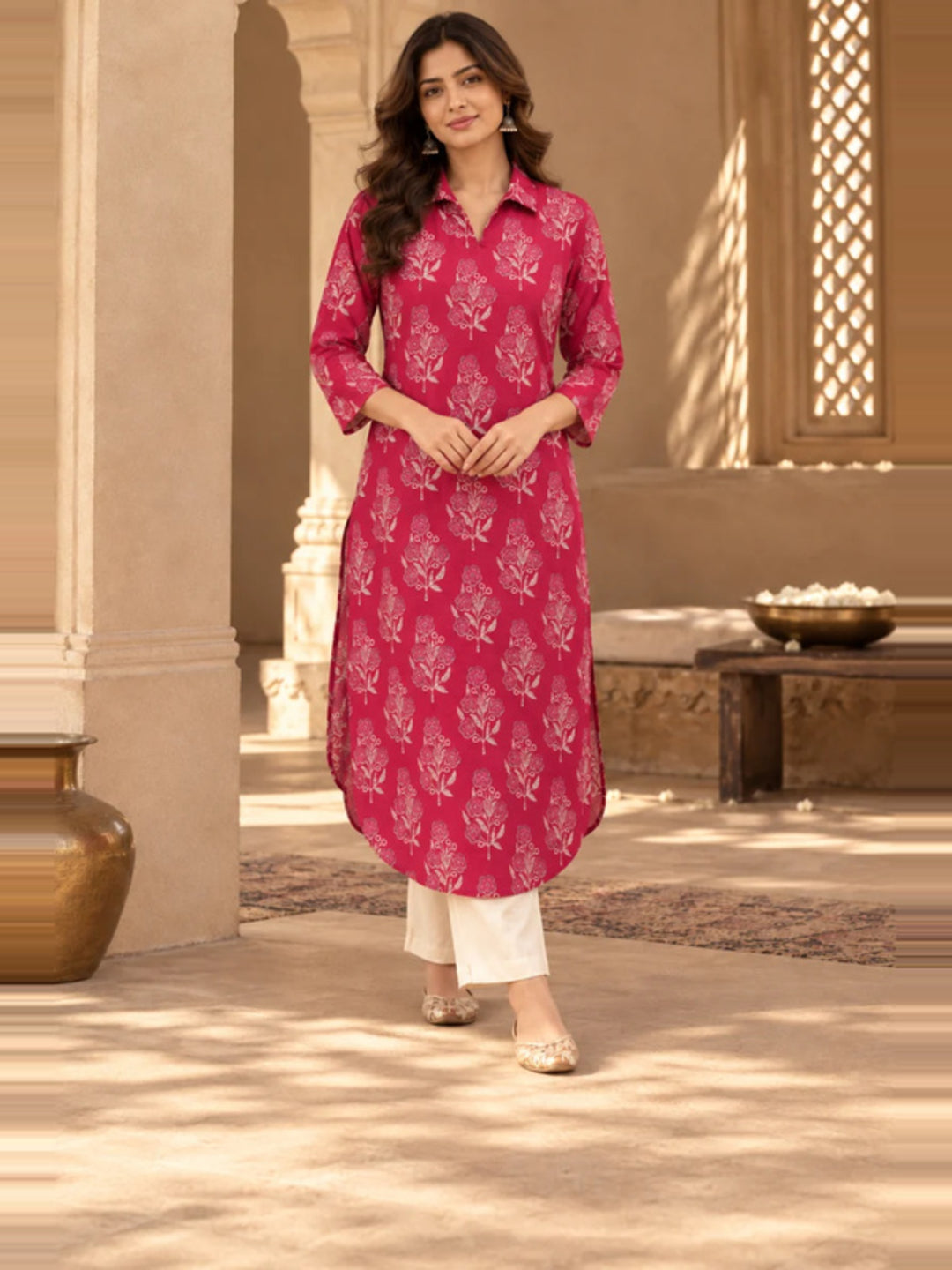 Floral Printed Straight Cotton Kurta