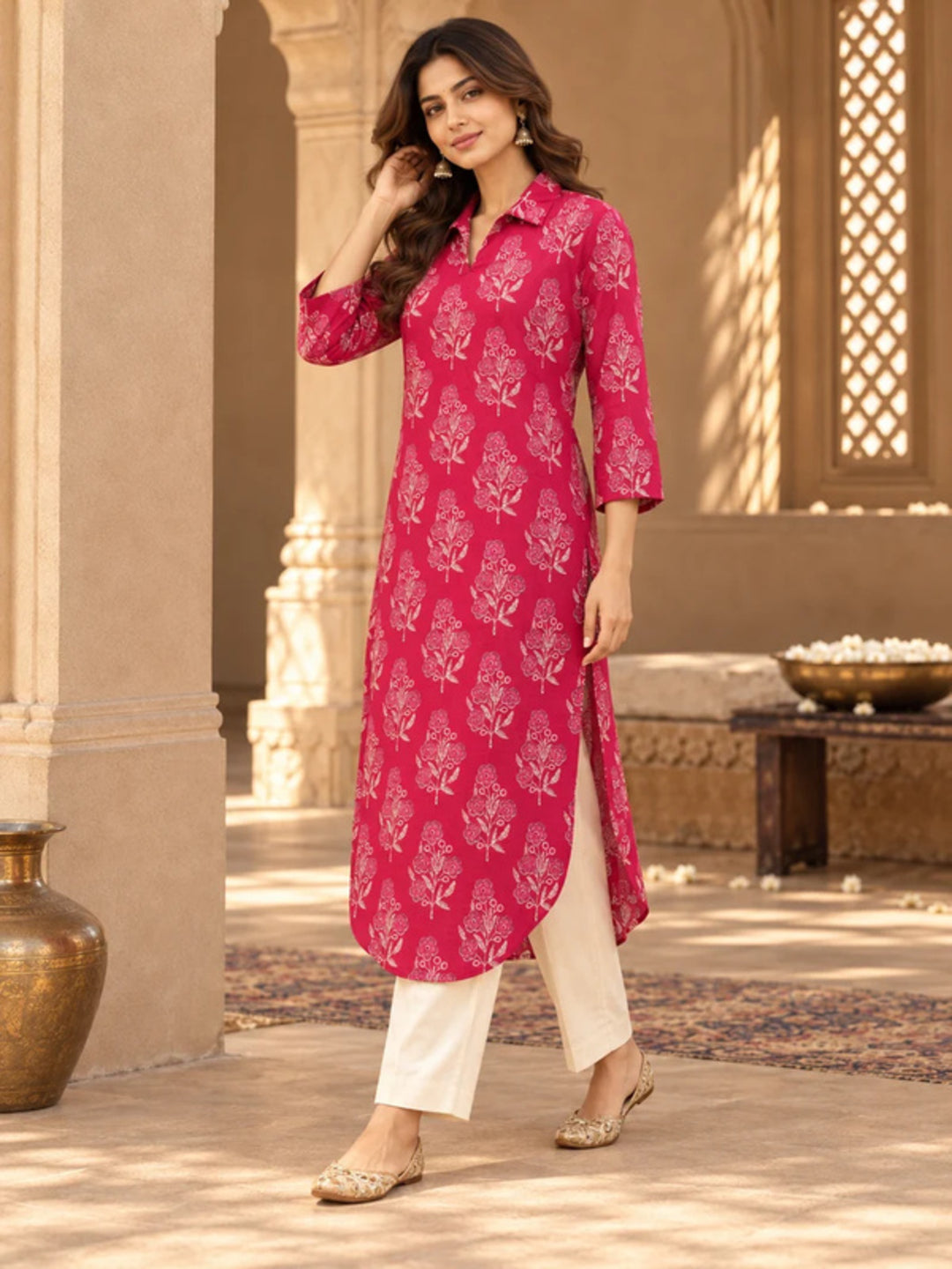 Floral Printed Straight Cotton Kurta