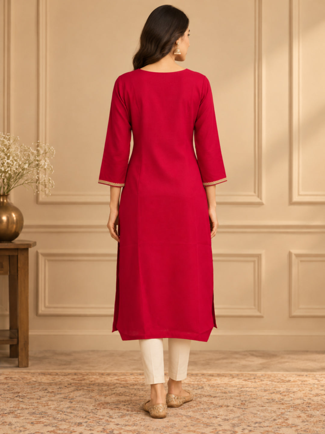 Floral Embroidered Straight Silk Blend Kurta