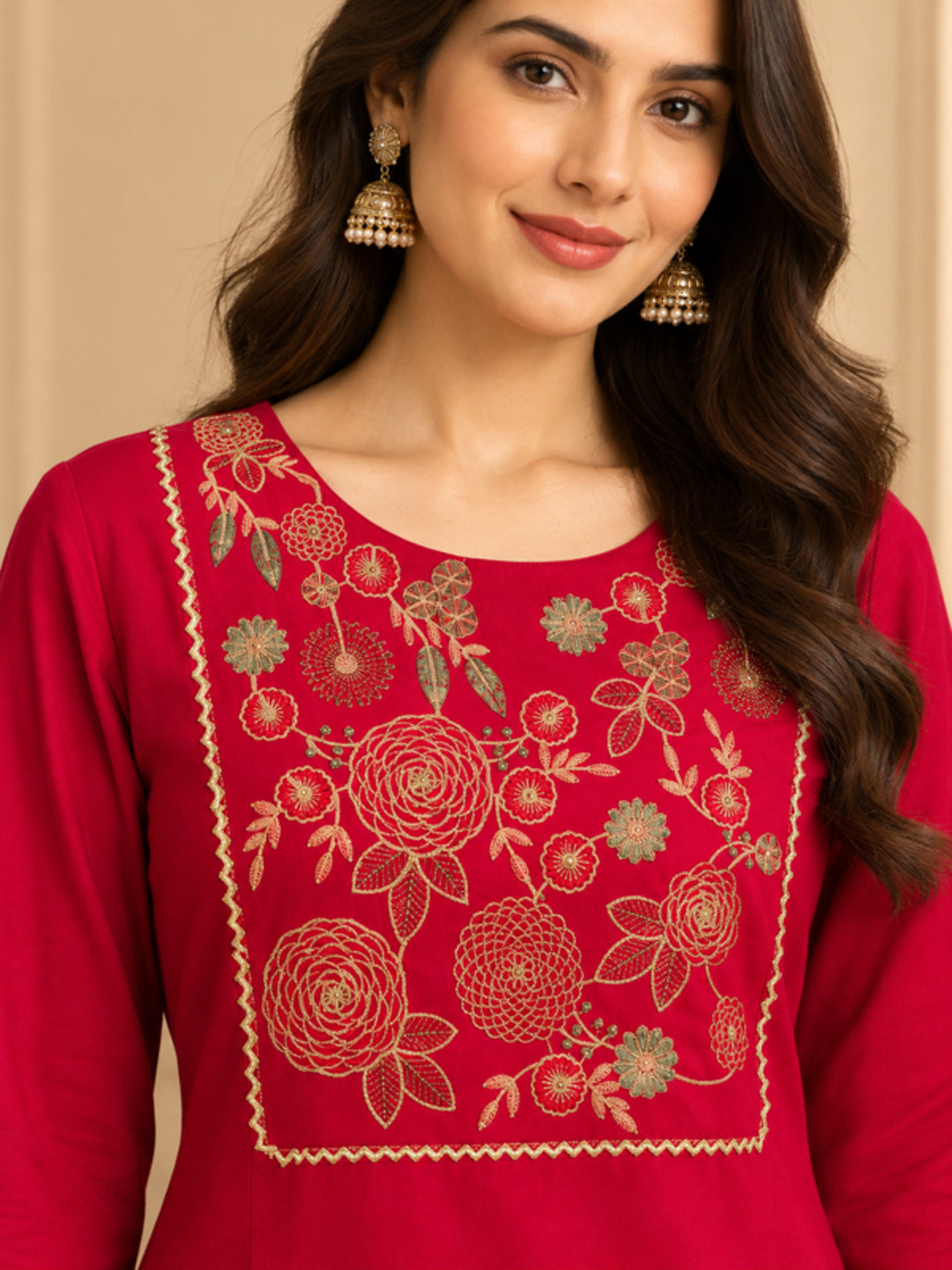 Floral Embroidered Straight Silk Blend Kurta
