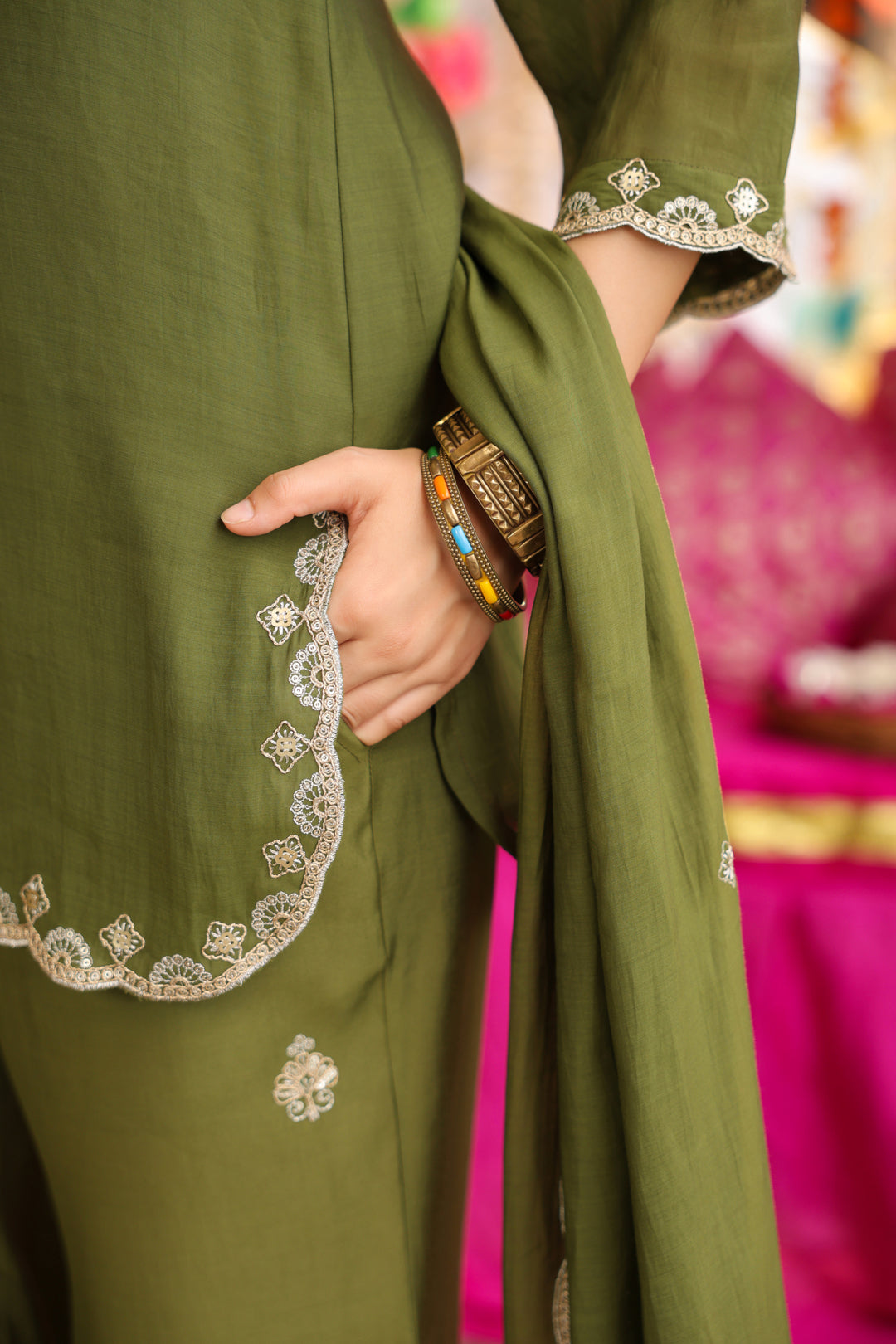 Floral Embroidered Straight Chanderi Silk Kurta & Sharara Sets