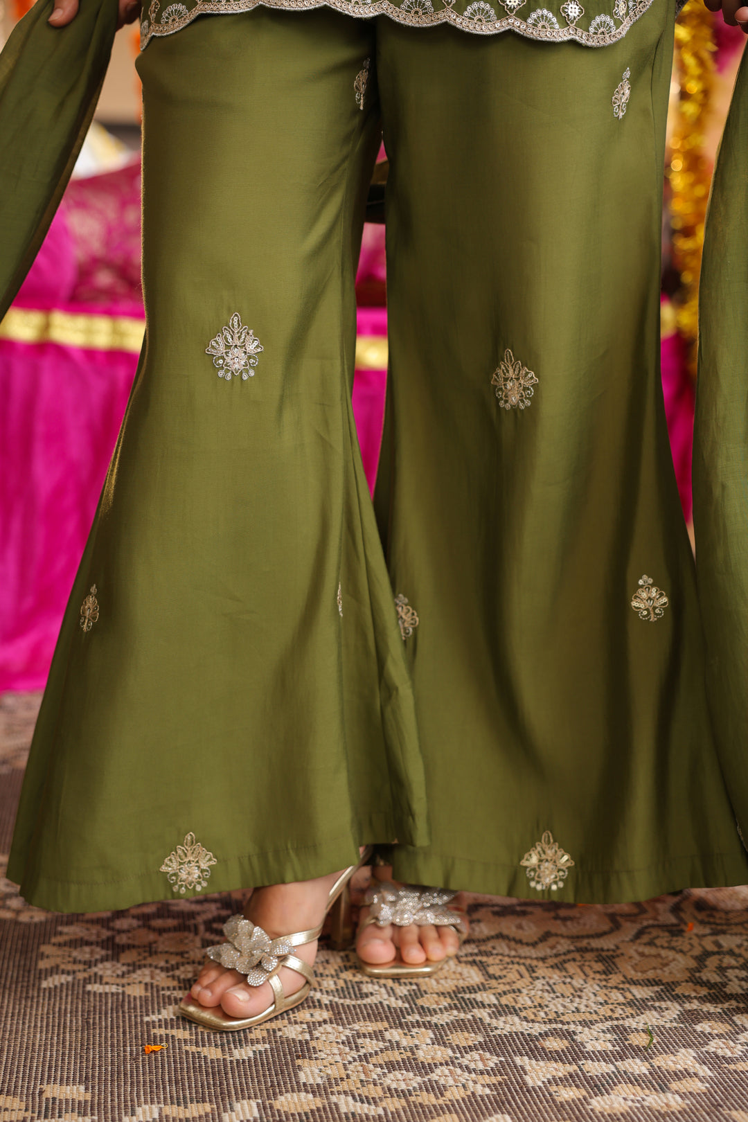 Floral Embroidered Straight Chanderi Silk Kurta & Sharara Sets