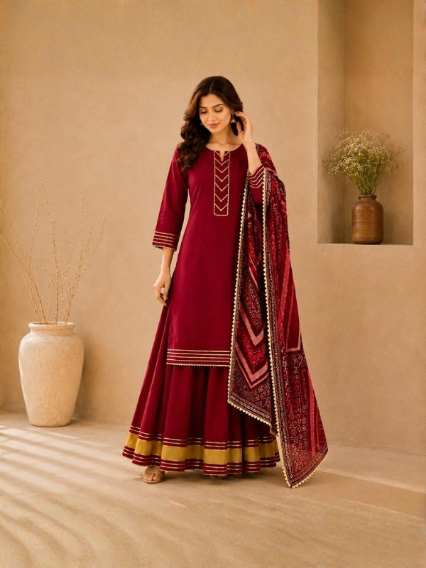 Floral Embroidered Straight Kurta & Skirt Sets