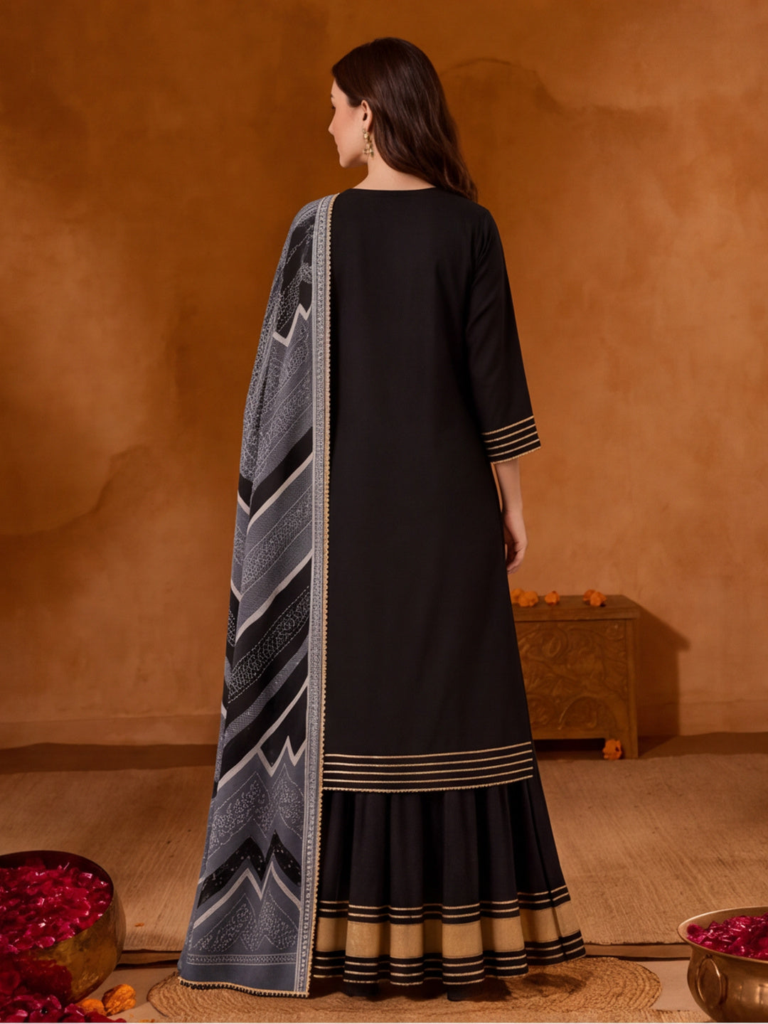 Floral Embroidered Straight Kurta & Skirt Sets