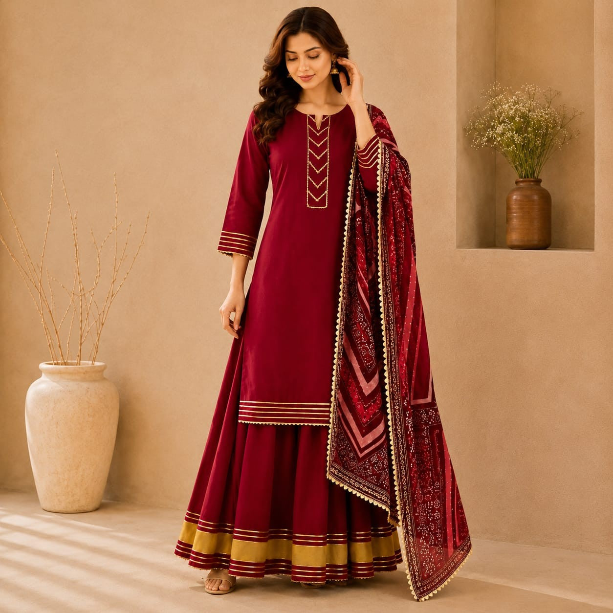 Floral Embroidered Straight Kurta & Skirt Sets