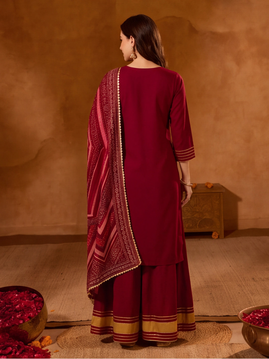 Floral Embroidered Straight Kurta & Skirt Sets