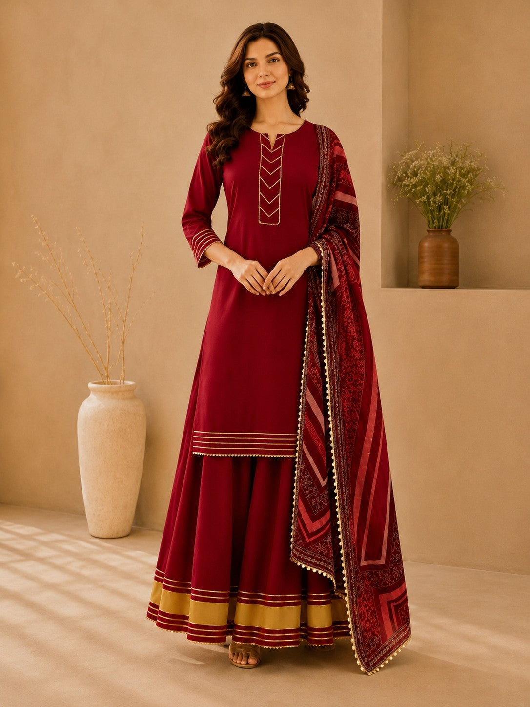 Floral Embroidered Straight Kurta & Skirt Sets