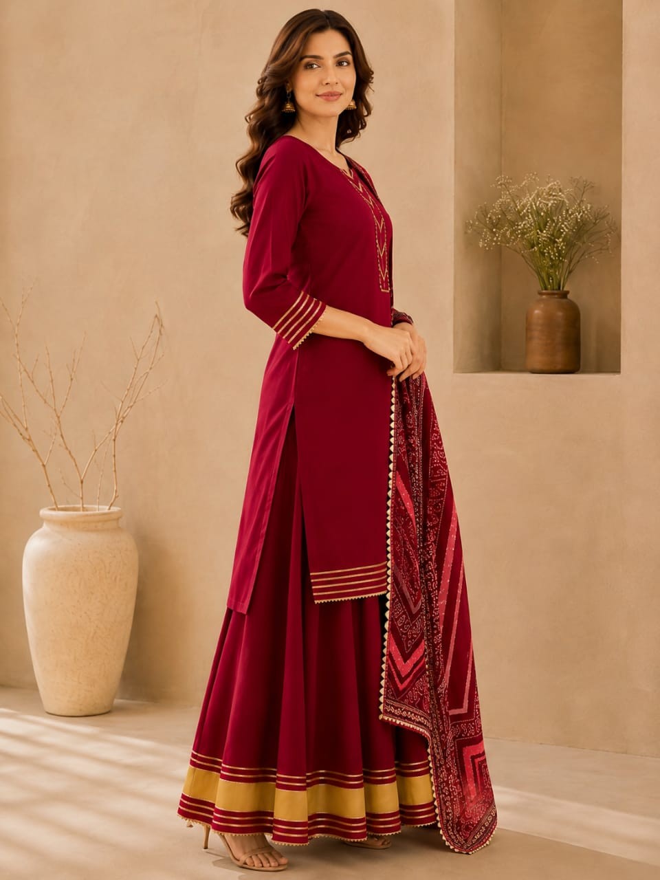Floral Embroidered Straight Kurta & Skirt Sets