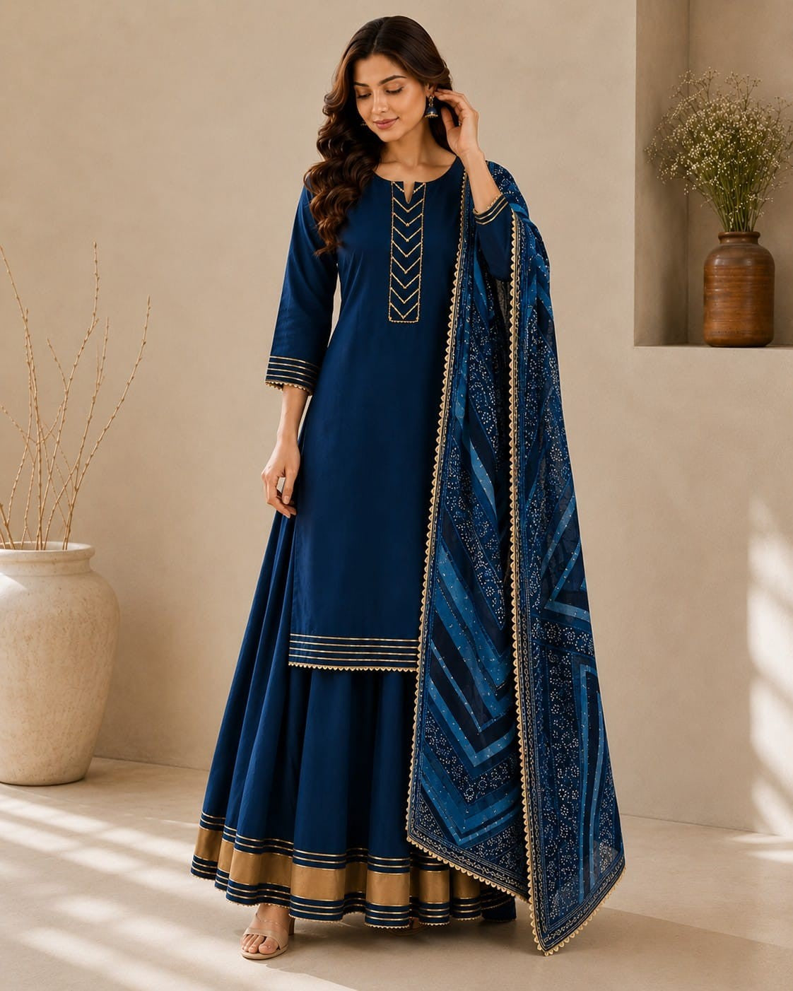 Floral Embroidered Straight Kurta & Skirt Sets