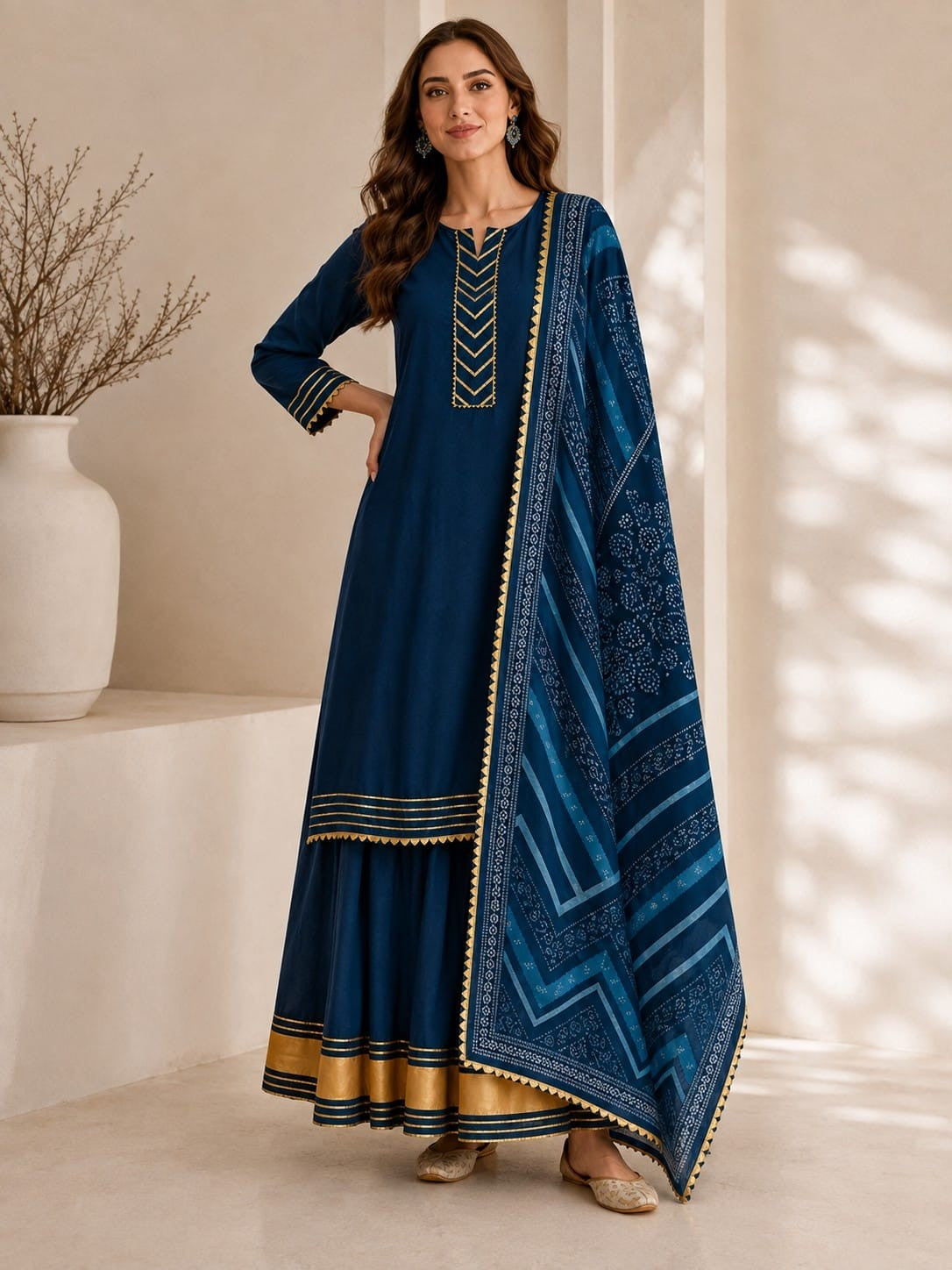 Floral Embroidered Straight Kurta & Skirt Sets
