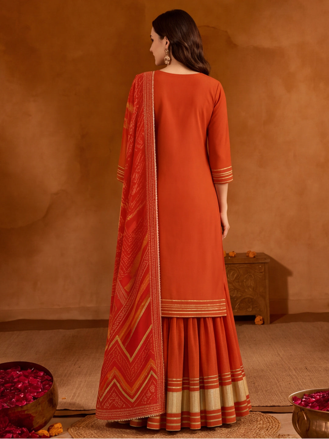 Floral Embroidered Straight Kurta & Skirt Sets