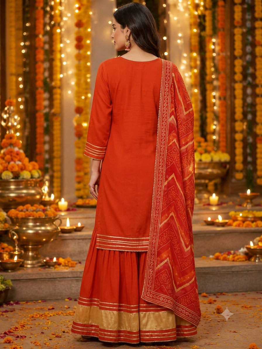 Floral Embroidered Straight Kurta & Skirt Sets