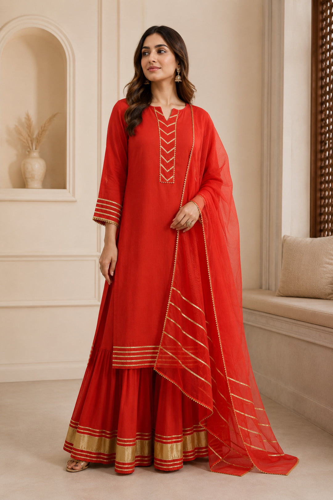 Floral Embroidered A-Line Kurta & Skirt Sets