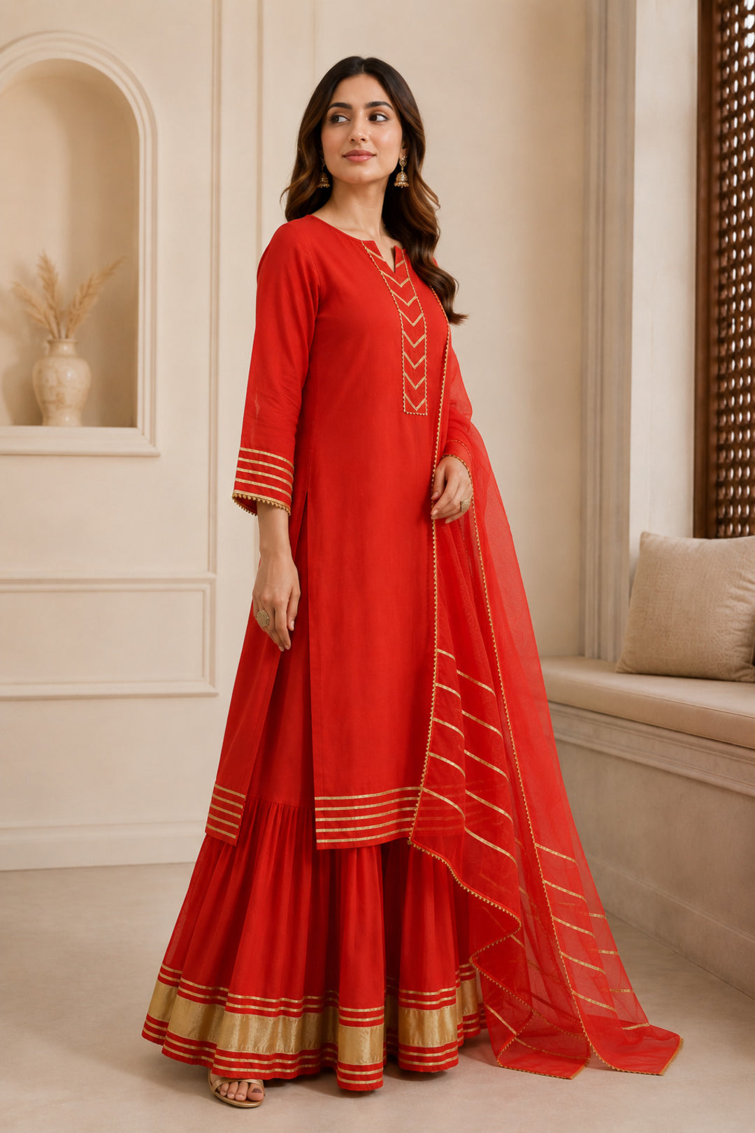Floral Embroidered A-Line Kurta & Skirt Sets