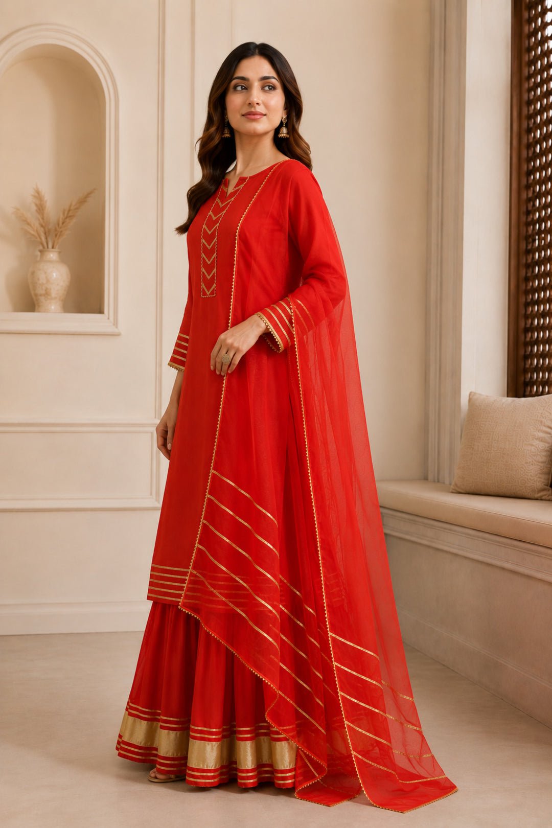 Floral Embroidered A-Line Kurta & Skirt Sets