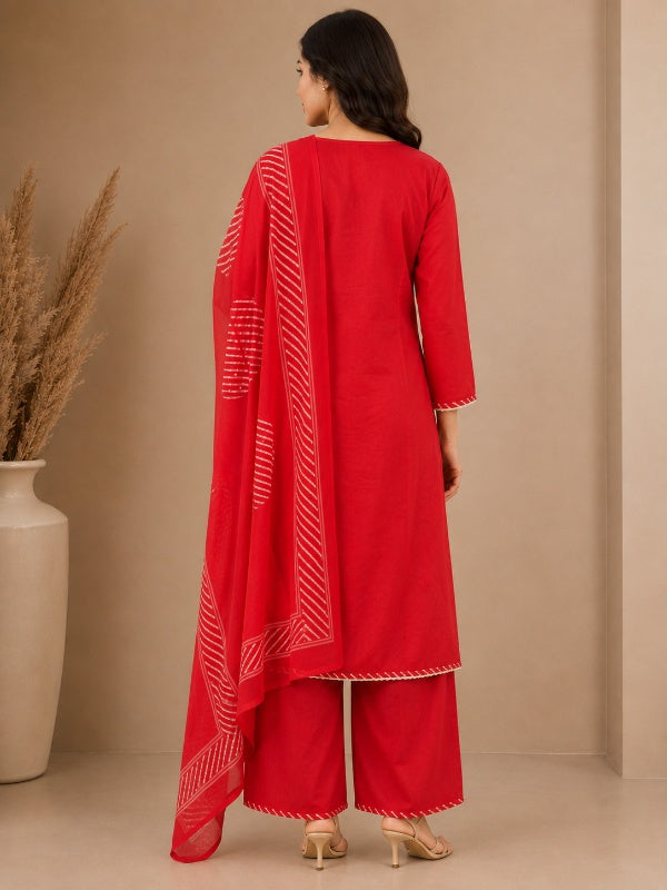 Floral Embroidered A-Line Pure Cotton Kurta & Palazzos Sets
