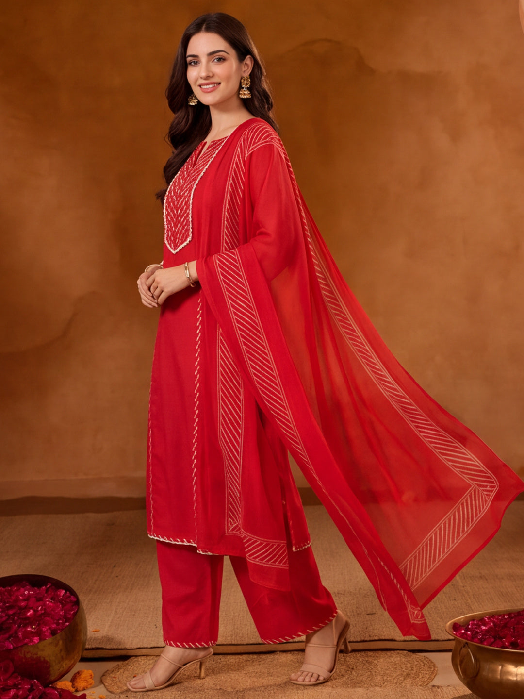Floral Embroidered A-Line Pure Cotton Kurta & Palazzos Sets
