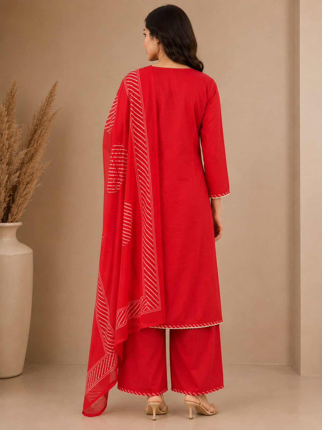 Floral Embroidered A-Line Pure Cotton Kurta & Palazzos Sets