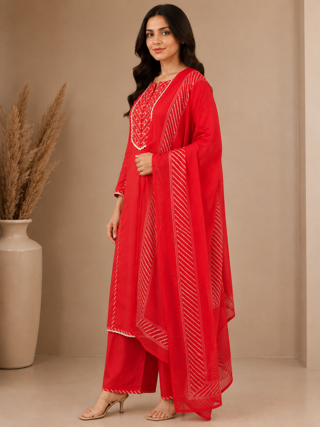 Floral Embroidered A-Line Pure Cotton Kurta & Palazzos Sets