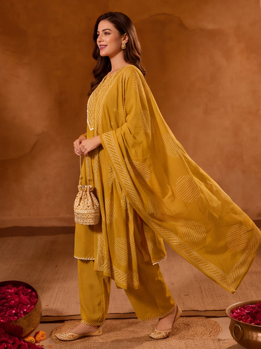 Floral Embroidered A-Line Pure Cotton Kurta & Palazzos Sets