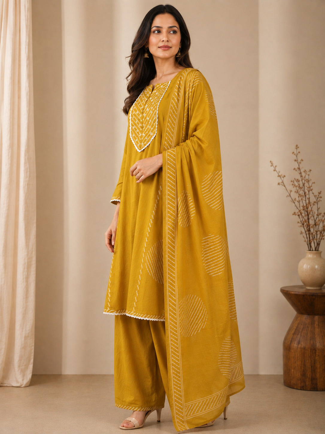 Floral Embroidered A-Line Pure Cotton Kurta & Palazzos Sets