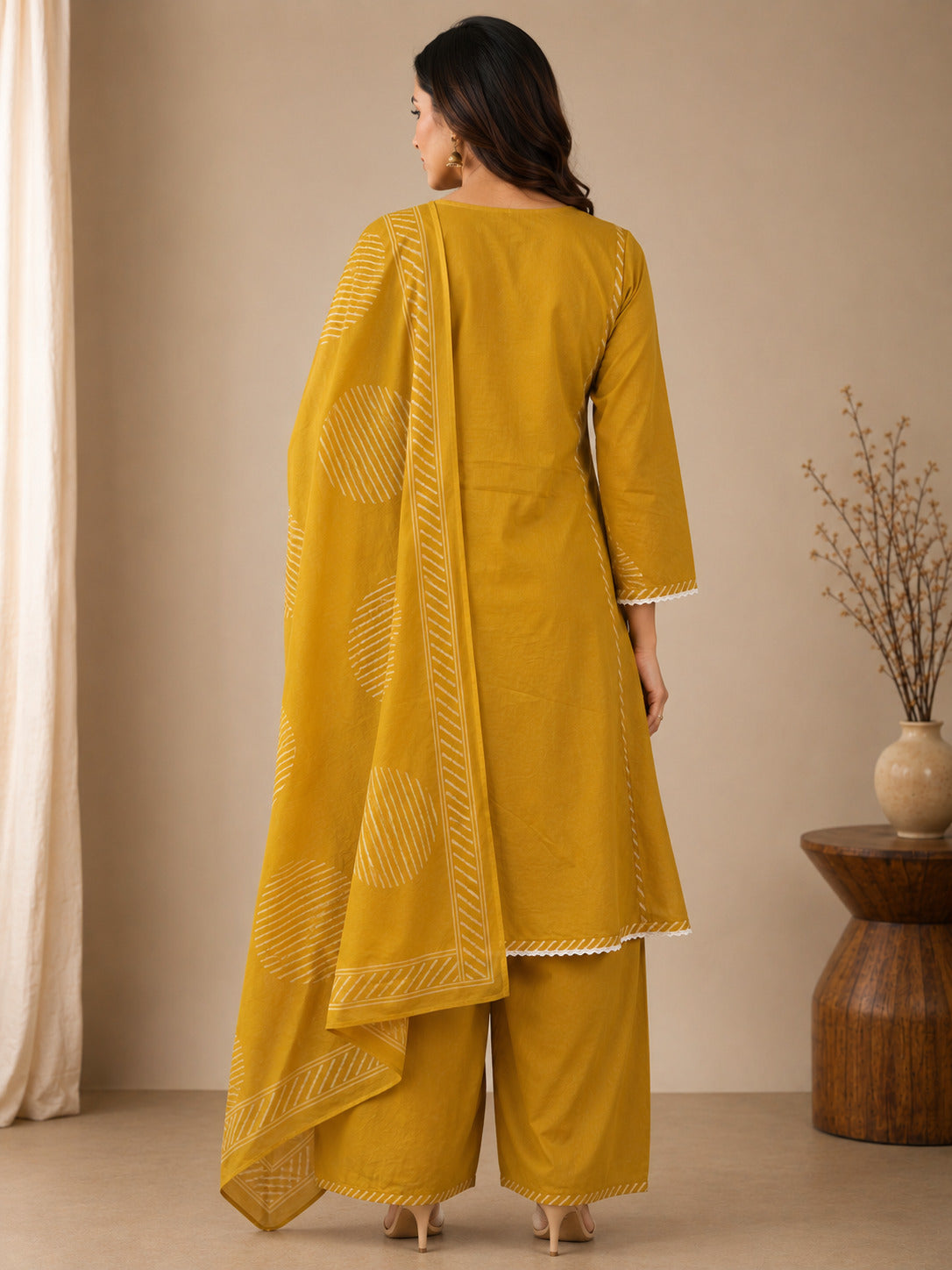 Floral Embroidered A-Line Pure Cotton Kurta & Palazzos Sets