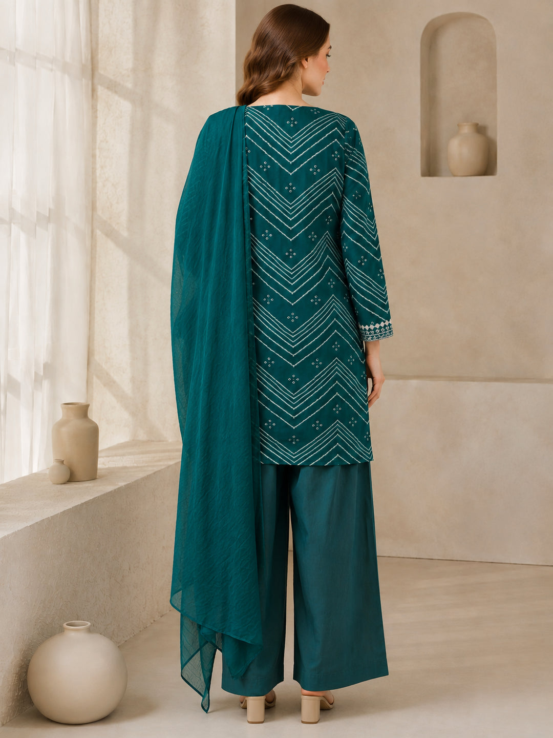Bandhani Embroidered Straight Pure Cotton Kurta & Salwar Sets