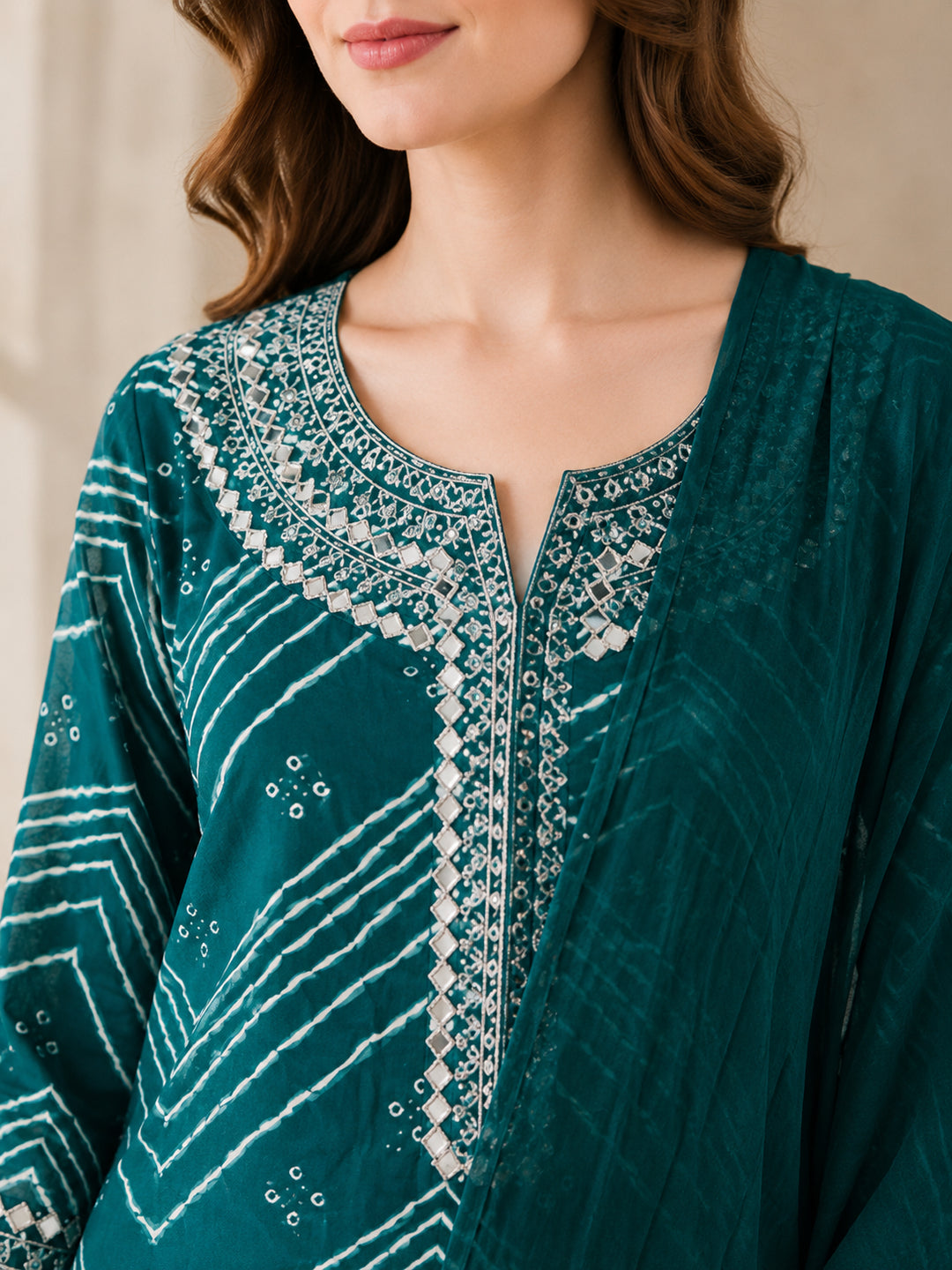 Bandhani Embroidered Straight Pure Cotton Kurta & Salwar Sets