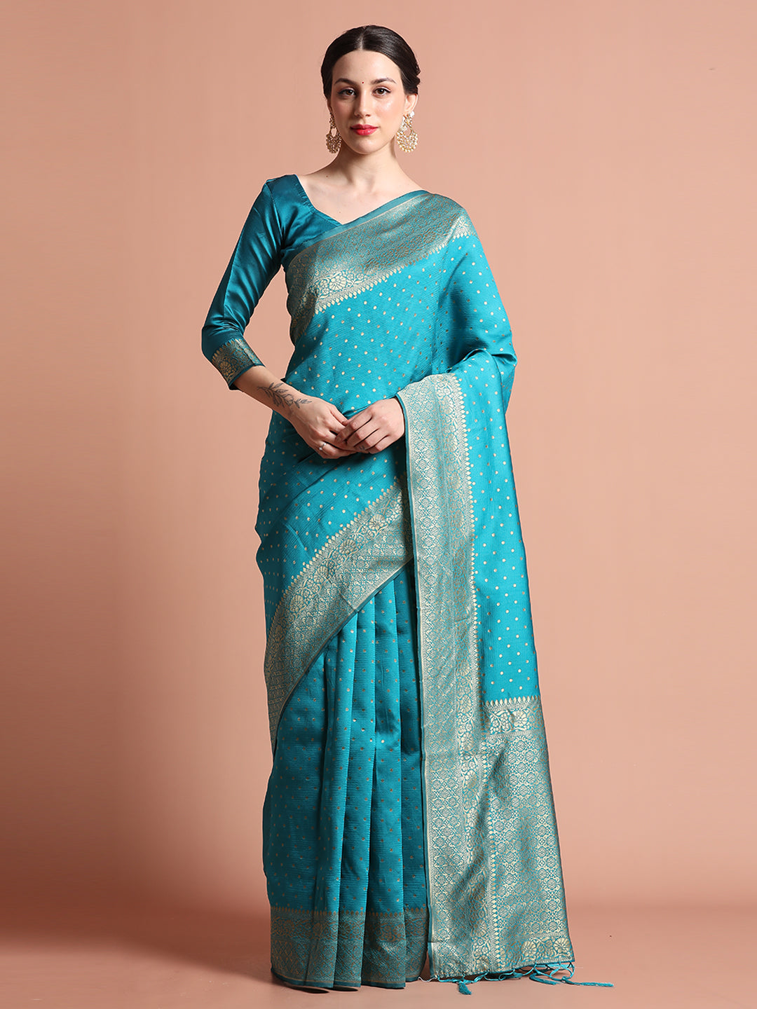 Silk Banarasi Zari Woven Sky Blue Party Wear Saree