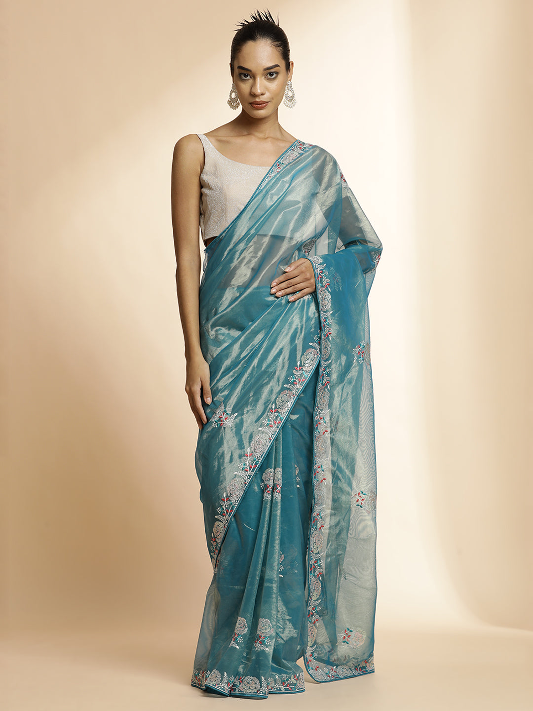 Golden Net Party Wear Sequin Work Saree