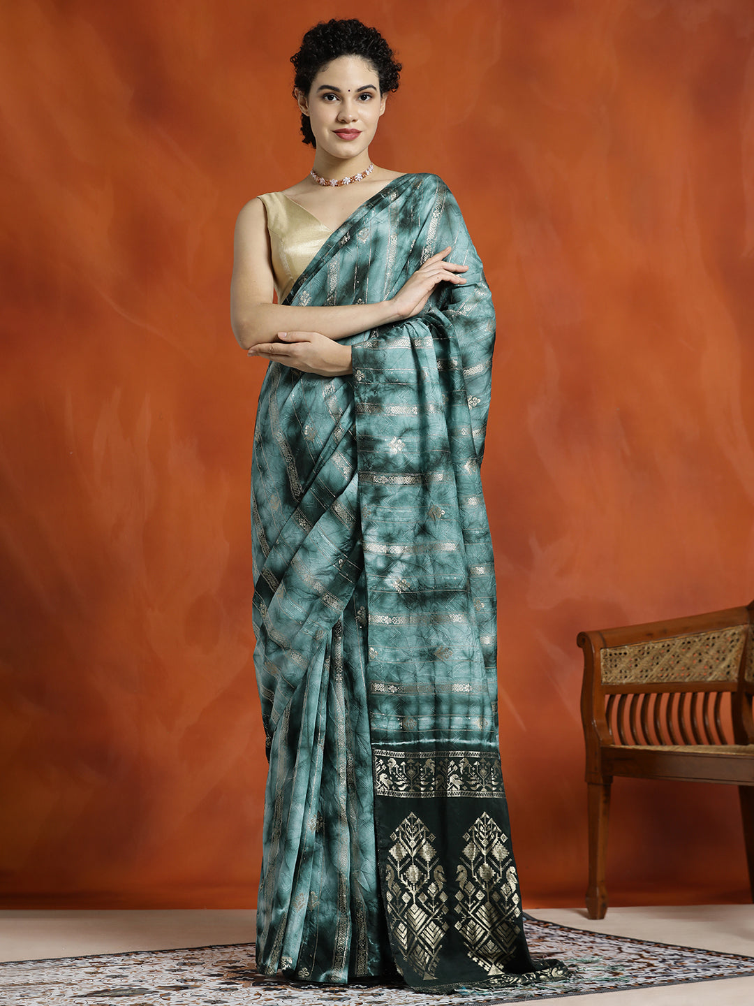 Green Banarasi Zari Woven Cotton Blend Saree