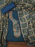 Teal Blue Unstitched Zari Silk Blend Dress Material With Dupatta
