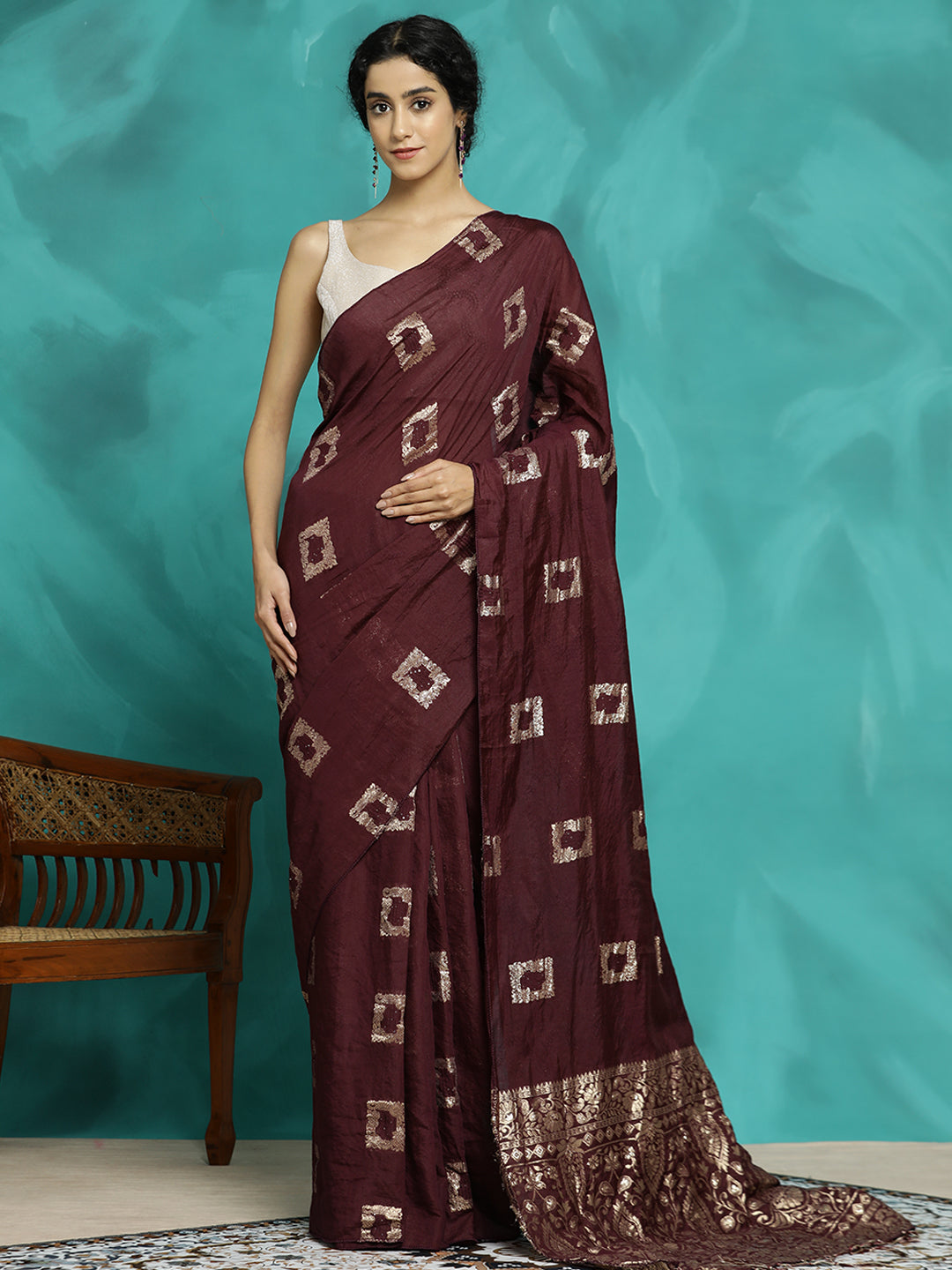 Zari Woven Cotton Blend Banarasi Red Saree