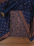 Floral Silk Zari Woven Navy Blue Dress Material with Dupatta