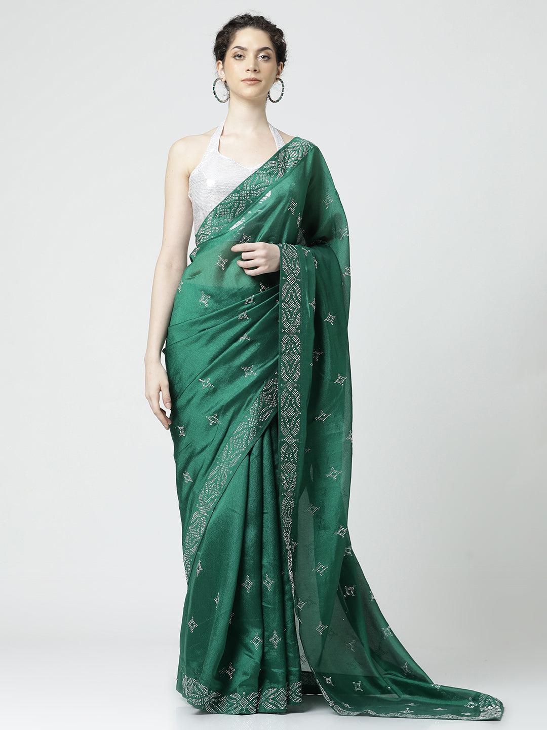 Green Poly Silk Swarovski Work Saree