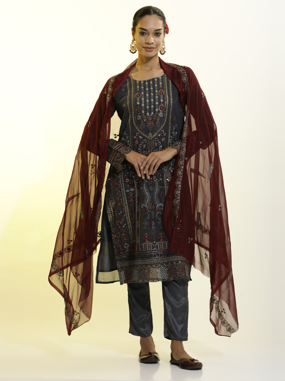 Festive Embroidered Georgette Kurta Set With Dupatta