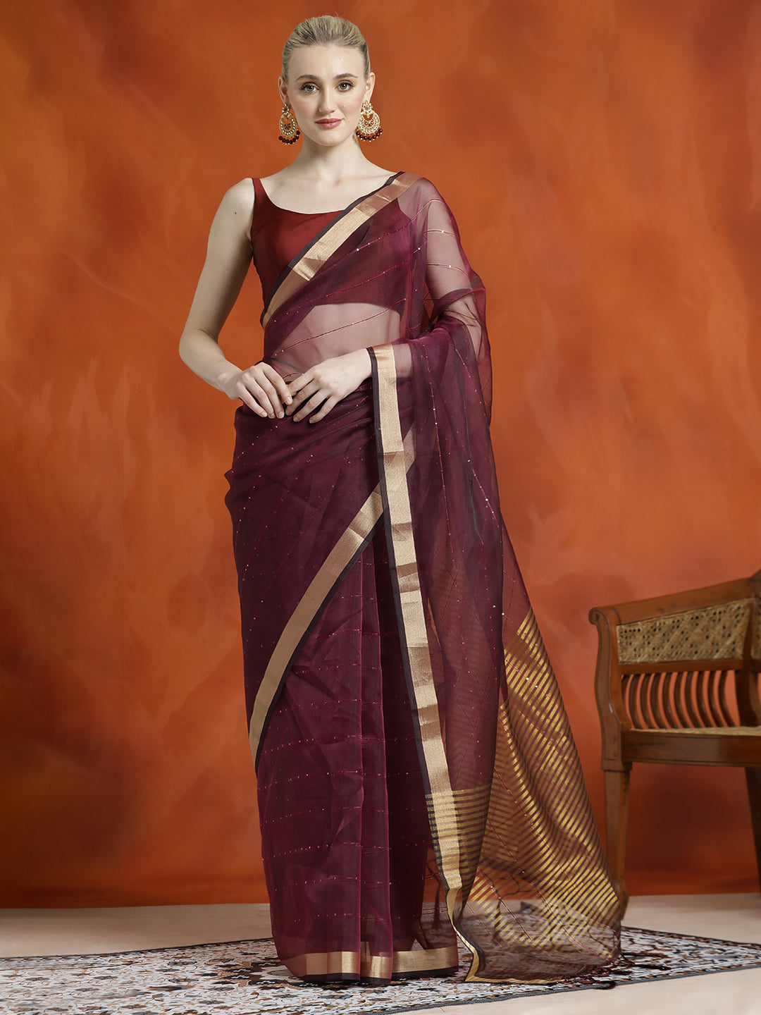 Sequin Embellished Banarasi Organza Saree