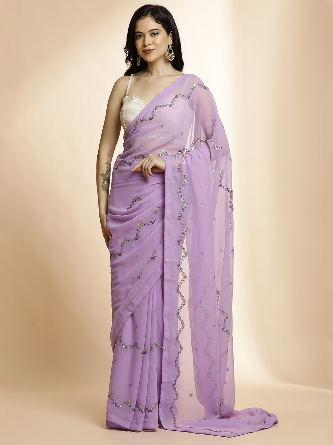 Sequin Embellished Georgette Party Wear Saree