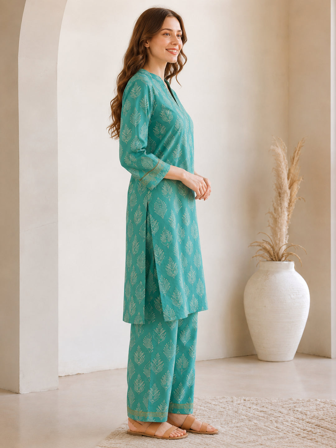 Floral Embroidered Straight Kurta & Palazzos Sets