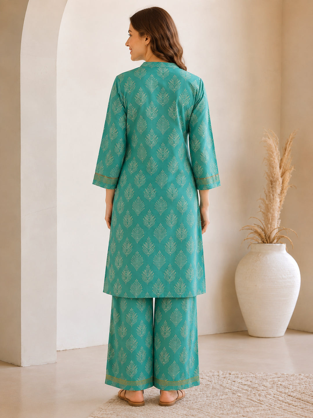 Floral Embroidered Straight Kurta & Palazzos Sets
