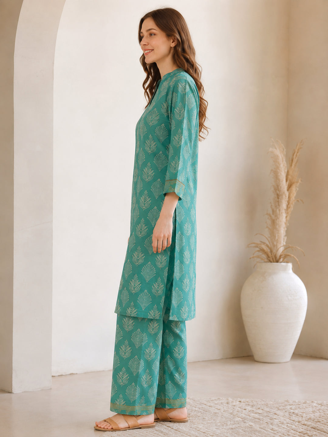 Floral Embroidered Straight Kurta & Palazzos Sets