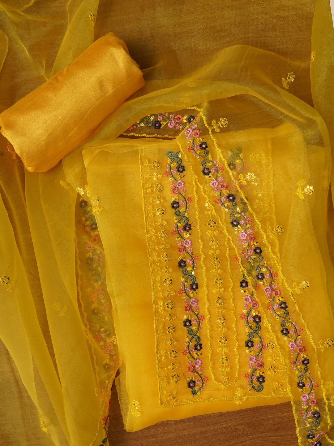 Unstitched Embroidered Organza Dress Material With Dupatta